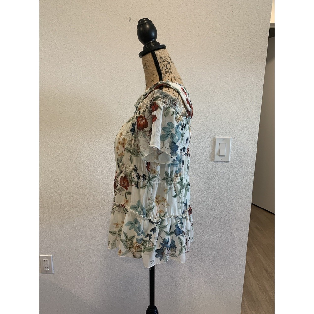 (G-209)Willow & Clay Women’s Floral Cold Shoulder Blouse Size S Boho Sheer Peplu - Picture 3 of 9